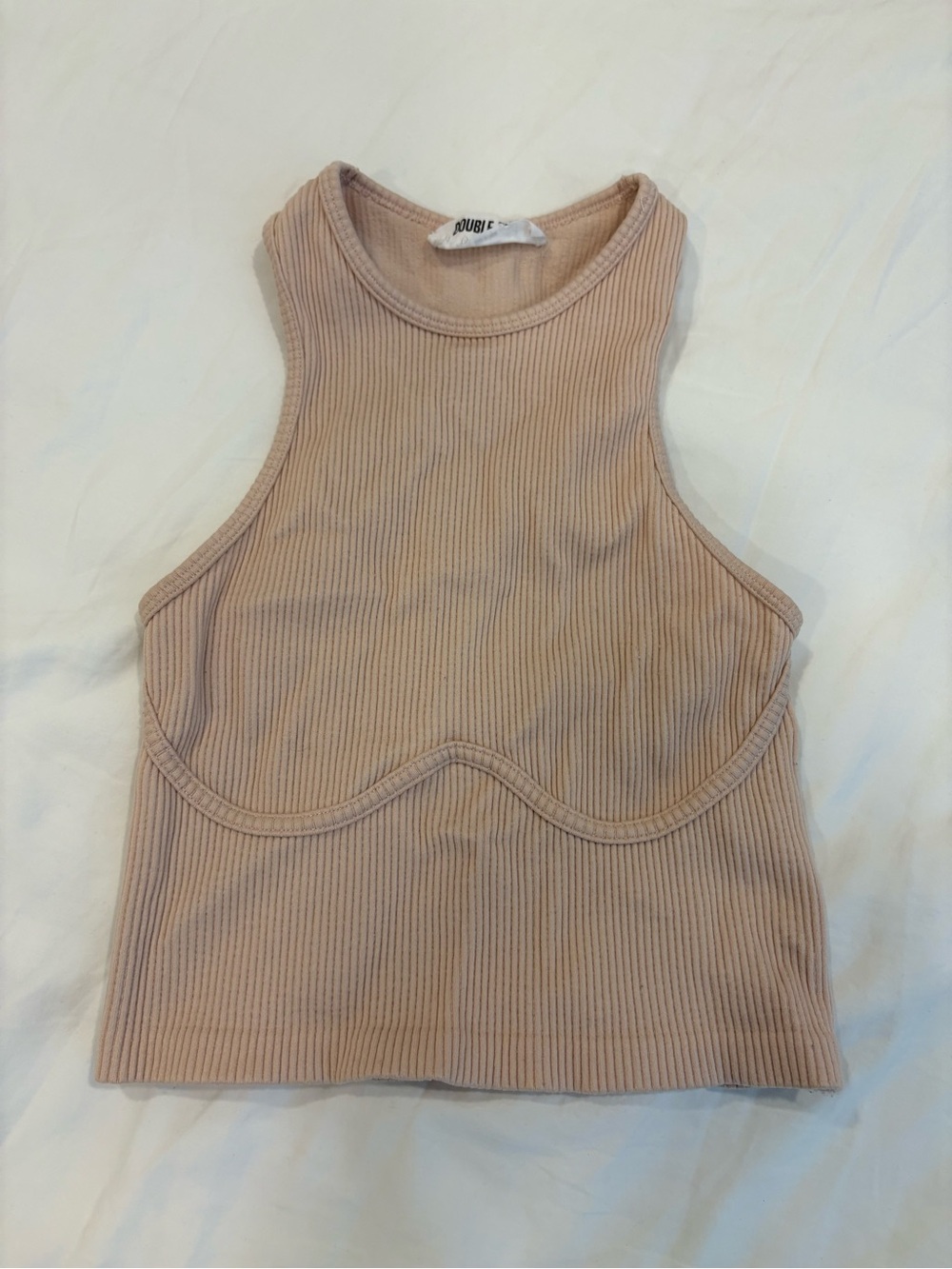 Double Zero Blush Ribbed High-Neck Tank
